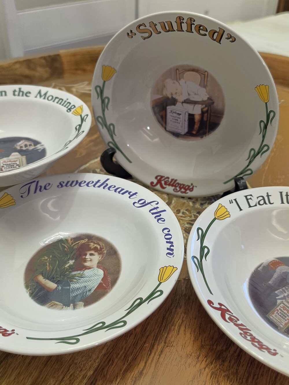 Retro 1996 Kellogg's 90th Anniversary Cereal Bowls Set of 4 Retro Ads Stoneware
